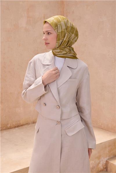 BELLİ GEOMETRİK DESEN PREMIUM SOFT HARDAL EŞARP 14