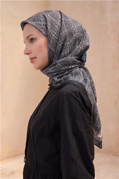 BELLİ GEOMETRİK DESEN PREMIUM SOFT SİYAH EŞARP 10