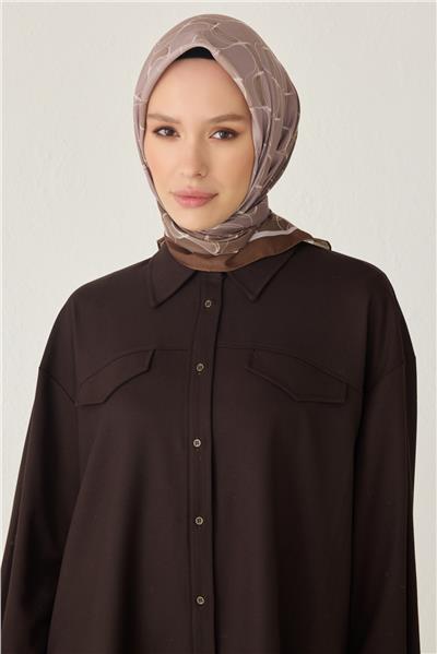 BELLİ DALGALI DESEN PREMIUM SOFT KAHVE EŞARP 1