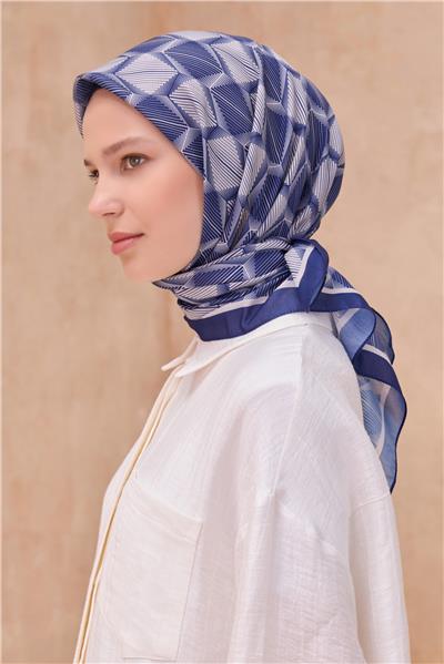 BELLİ GEOMETRİK DESEN PREMIUM SOFT LACİVERT EŞARP 14