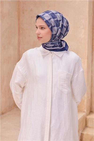 BELLİ GEOMETRİK DESEN PREMIUM SOFT LACİVERT EŞARP 14