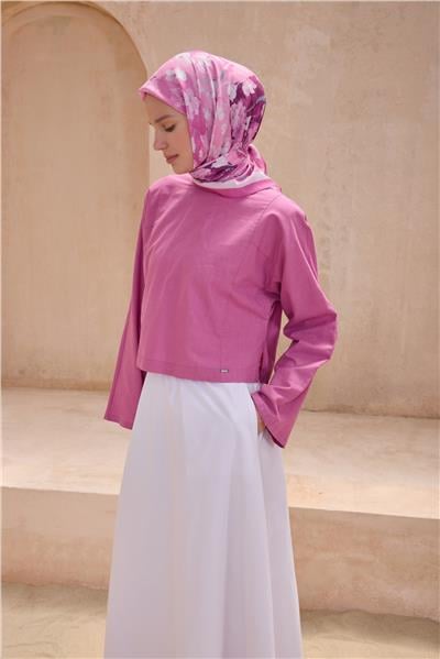 BELLİ ÇİÇEK DESEN PREMIUM SOFT PEMBE EŞARP 7