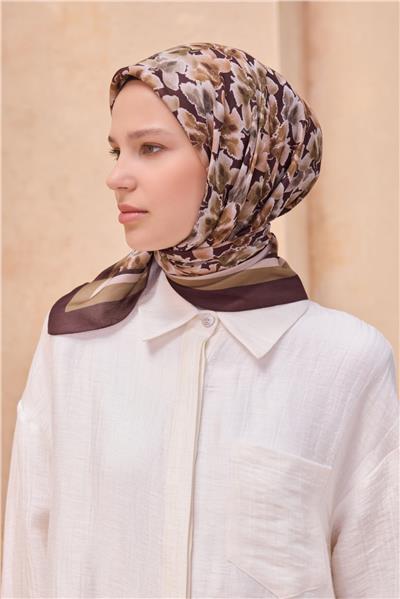 BELLİ ÇİÇEK DESEN PREMIUM SOFT ACI KAHVE EŞARP 11