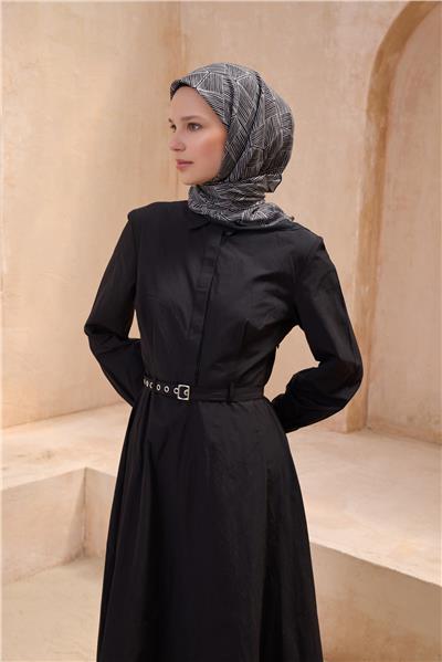 BELLİ GEOMETRİK DESEN PREMIUM SOFT SİYAH EŞARP 10