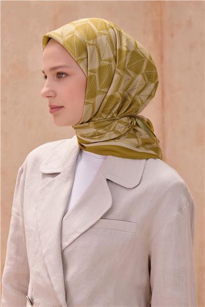 BELLİ GEOMETRİK DESEN PREMIUM SOFT HARDAL EŞARP 14