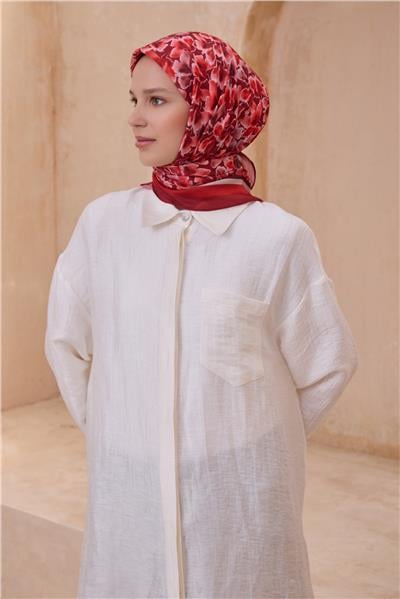 BELLİ ÇİÇEK DESEN PREMIUM SOFT KIRMIZI EŞARP 11