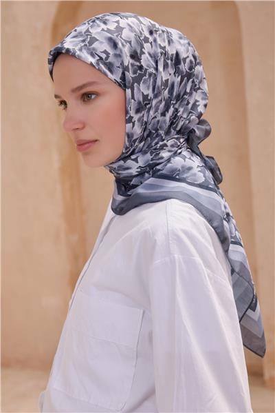 BELLİ ÇİÇEK DESEN PREMIUM SOFT GRİ EŞARP 11
