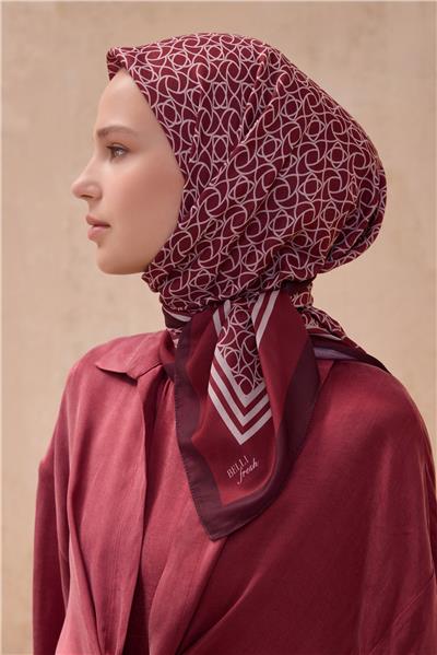 BELLİ GEOMETRİK DESEN PREMIUM SOFT BORDO EŞARP 12