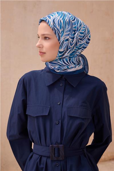 BELLİ ÇİÇEK DESEN PREMIUM SOFT MAVİ EŞARP 8