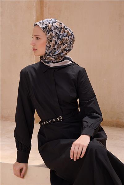 BELLİ ÇİÇEK DESEN PREMIUM SOFT SİYAH EŞARP 11