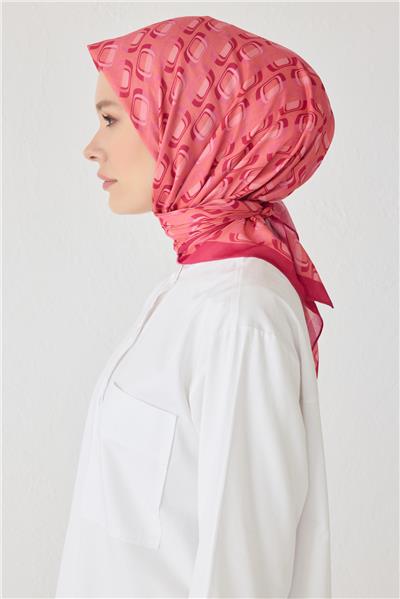 BELLİ GEOMETRİK DESEN PREMIUM SOFT PEMBE EŞARP 3