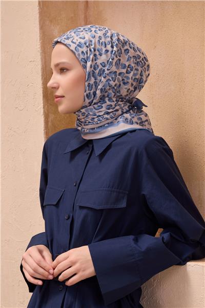 BELLİ LEOPAR DESEN PREMIUM SOFT MAVİ EŞARP 13