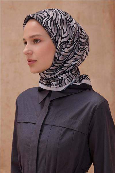 BELLİ ÇİÇEK DESEN PREMIUM SOFT SİYAH EŞARP 8