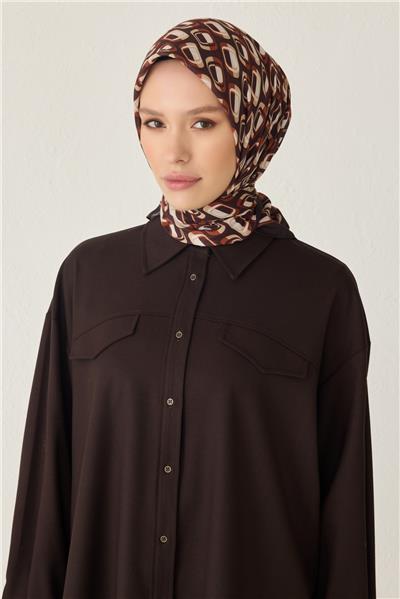 BELLİ GEOMETRİK DESEN PREMIUM SOFT KAHVE EŞARP 3