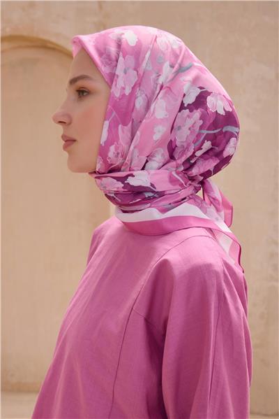 BELLİ ÇİÇEK DESEN PREMIUM SOFT PEMBE EŞARP 7
