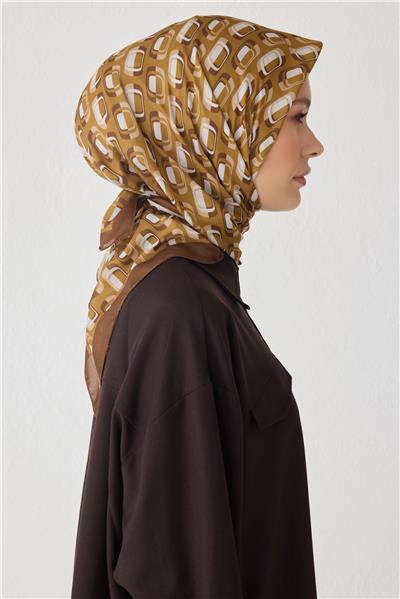 BELLİ GEOMETRİK DESEN PREMIUM SOFT HARDAL EŞARP 3