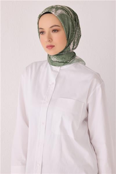 BELLİ ÇİÇEK DESEN PREMIUM SOFT YEŞİL EŞARP 2