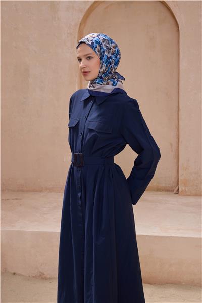 BELLİ ÇİÇEK DESEN PREMIUM SOFT LACİVERT EŞARP 11