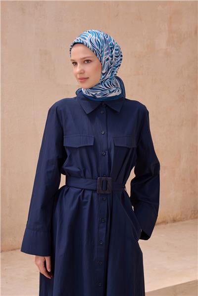 BELLİ ÇİÇEK DESEN PREMIUM SOFT MAVİ EŞARP 8