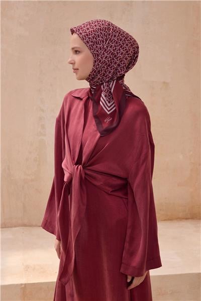 BELLİ GEOMETRİK DESEN PREMIUM SOFT BORDO EŞARP 12