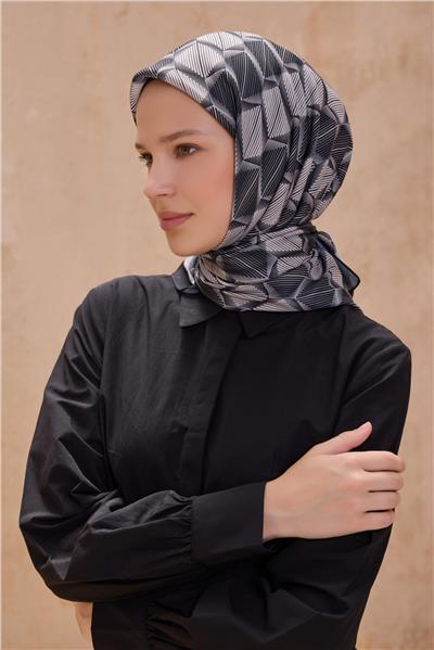 BELLİ GEOMETRİK DESEN PREMIUM SOFT SİYAH EŞARP 14