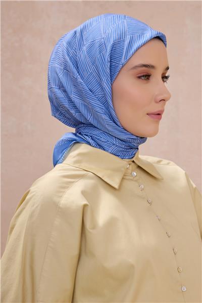 BELLİ GEOMETRİK DESEN PREMIUM SOFT MAVİ EŞARP 10