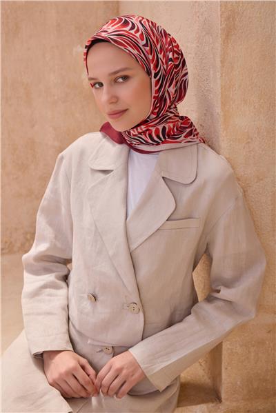 BELLİ ÇİÇEK DESEN PREMIUM SOFT KIRMIZI EŞARP 8