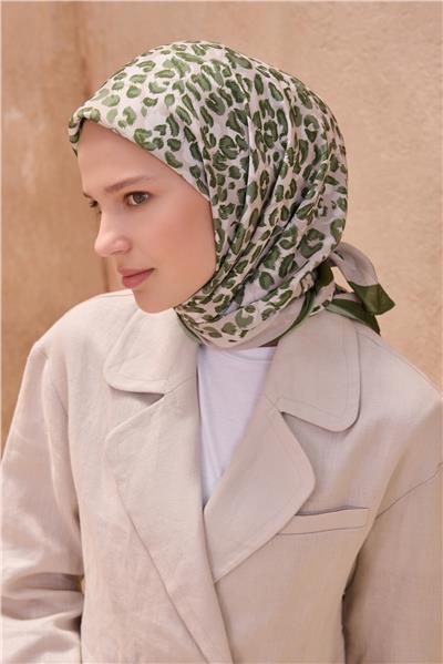 BELLİ LEOPAR DESEN PREMIUM SOFT YEŞİL EŞARP 13