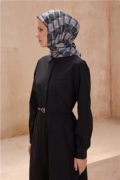 BELLİ GEOMETRİK DESEN PREMIUM SOFT SİYAH EŞARP 14