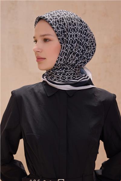 BELLİ GEOMETRİK DESEN PREMIUM SOFT SİYAH EŞARP 12
