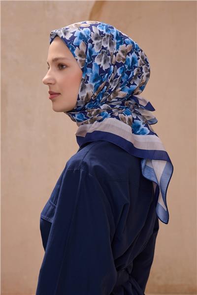 BELLİ ÇİÇEK DESEN PREMIUM SOFT LACİVERT EŞARP 11