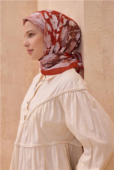 BELLİ ÇİÇEK DESEN PREMIUM SOFT KİREMİT EŞARP 7