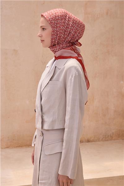 BELLİ GEOMETRİK DESEN PREMIUM SOFT NAR ÇİÇEĞİ EŞARP 12