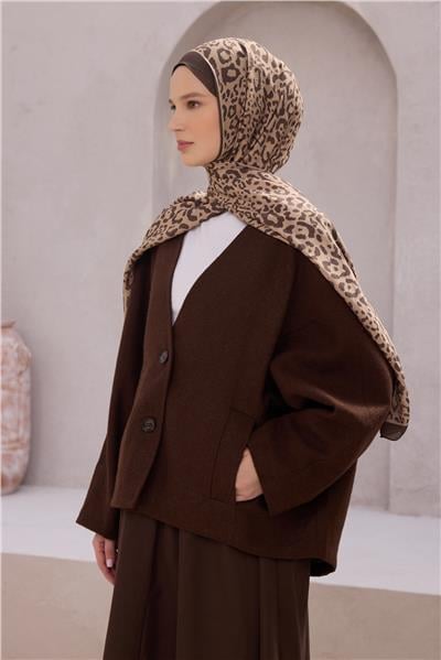 Belli Fresh Leopar Desen Sütlü Kahve Lena Şal 1464 - 29