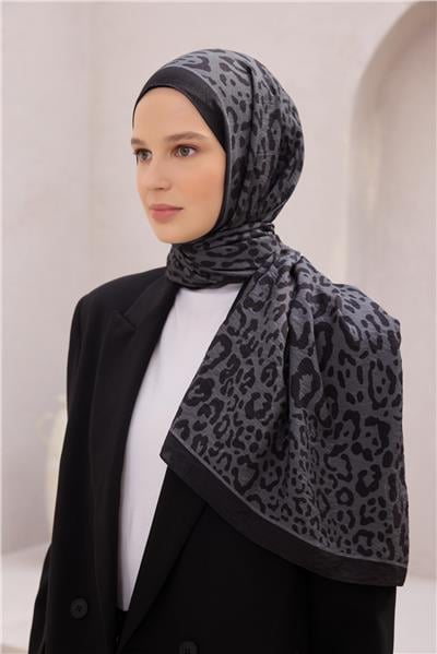 Belli Fresh Leopar Desen Antrasit Lena Şal 1464 - 13