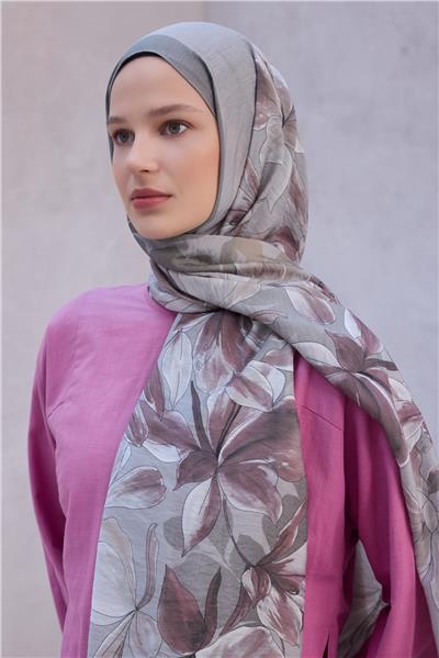 Belli Fresh Çiçek Desen Bej Lena Şal 1487 - 10