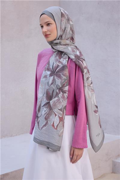 Belli Fresh Çiçek Desen Bej Lena Şal 1487 - 10