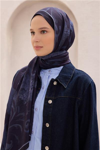 Belli Fresh Soyut Desen Lacivert Mor Lena Şal 1724 - 08