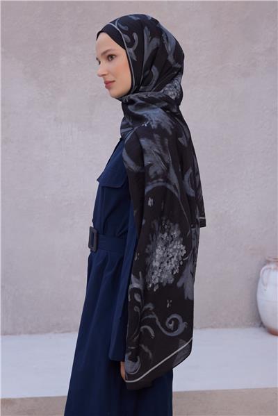Belli Fresh Çiçek Desen Siyah Lena Şal 1724 - 05