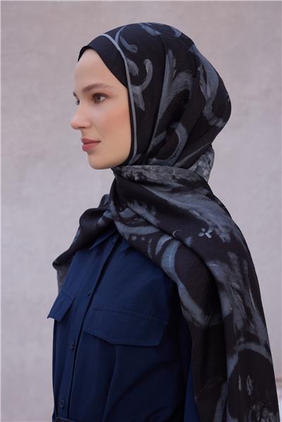 Belli Fresh Çiçek Desen Siyah Lena Şal 1724 - 05