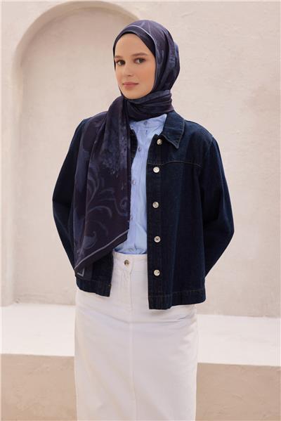 Belli Fresh Soyut Desen Lacivert Mor Lena Şal 1724 - 08