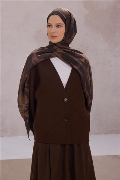 Belli Fresh Çiçek Desen Kahve Taba Lena Şal 1724 - 11