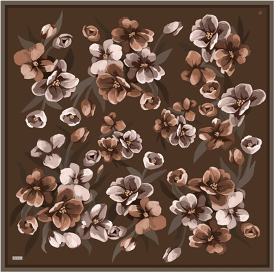 Acı Kahve Çiçek Desen %100 Twill İpek Eşarp 4330-51