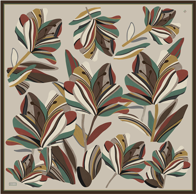 Bej Çiçek Deseni %100 Twill İpek Eşarp 4410-84