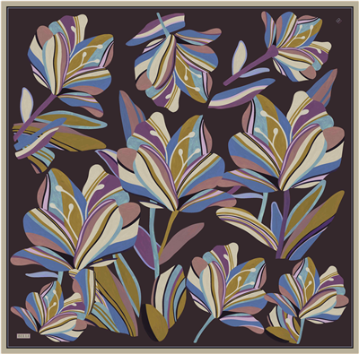 Bej Çiçek Deseni %100 Twill İpek Eşarp 4410-33
