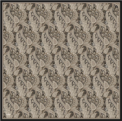 Bej Etnik Desen %100 Twill İpek Eşarp 4404-01
