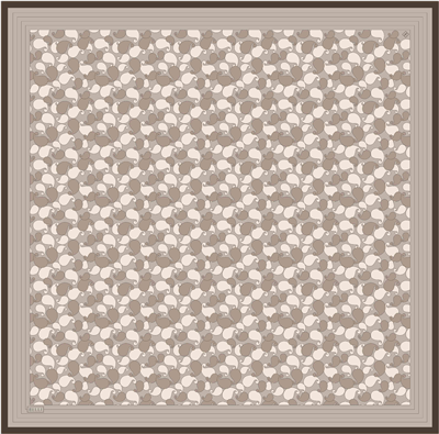 Bej Etnik Desen %100 Twill İpek Eşarp 4422-55