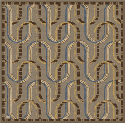 Bej Geometrik Desen %100 Twill İpek Eşarp 4424-05