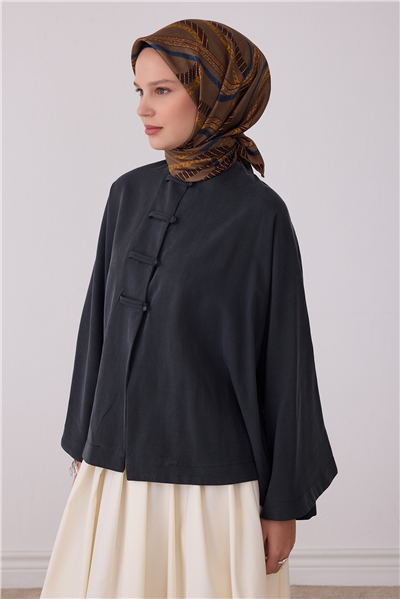 Bej Geometrik Desen %100 Twill İpek Eşarp 4424-05