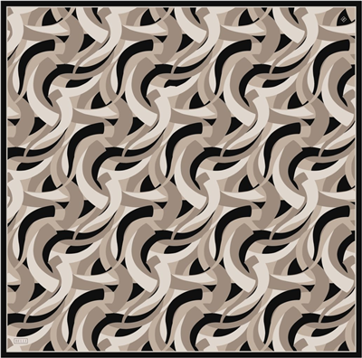 Bej Geometrik Desen %100 Twill İpek Eşarp 4327-05